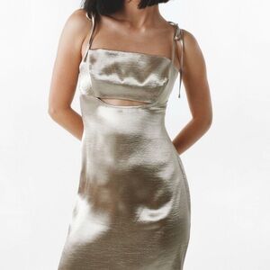 HAMMERED SATIN TIE SHOULDER MINI SLIP DRESS